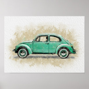 Retro auto kunstwerk - groene kleur poster
