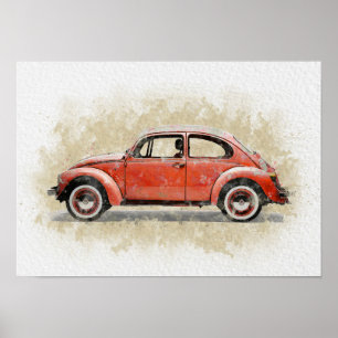 Retro auto kunstwerk - Rode kleur Poster