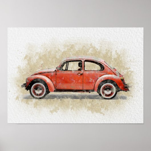Retro auto kunstwerk - Rode kleur Poster (Voorkant)