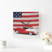 Retro auto met Amerikaanse vlag Vierkante Klok (Huis)