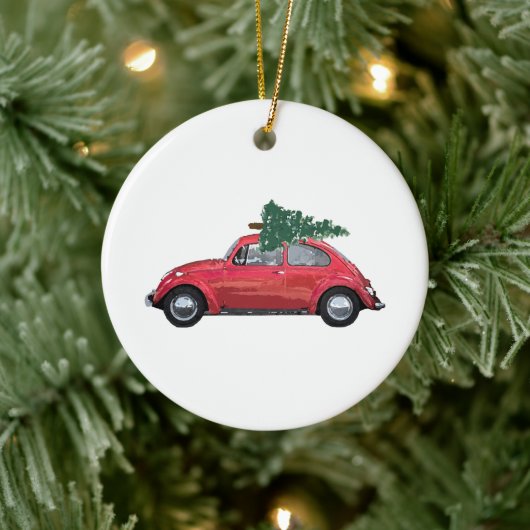 Retro-auto met boomkunst-versiering keramisch ornament (Boom)