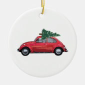 Retro-auto met boomkunst-versiering keramisch ornament (Voorkant)