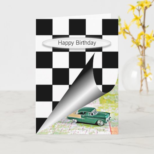 retro-auto met ingecheckte markeringsring kaart (Gele Bloem)