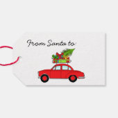 Retro-auto met kerstcadeaus cadeaulabel (Achterkant Horizontaal)