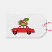 Retro-auto met kerstcadeaus cadeaulabel (Voorkant (Horizontaal))
