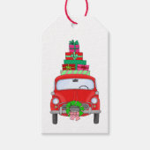 Retro-auto met kerstcadeaus cadeaulabel (Voorkant)