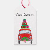 Retro-auto met kerstcadeaus cadeaulabel (Achterkant)