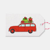 Retro-auto met kerstcadeaus cadeaulabel (Voorkant (Horizontaal))