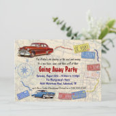 Retro-auto onderweg partijuitnodiging - nieuw star kaart (Staand voorkant)