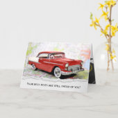 Retro Auto Op Wegenkaart voor Pensioen Kaart (Gele Bloem)