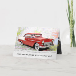 Retro Auto Op Wegenkaart voor Pensioen Kaart
