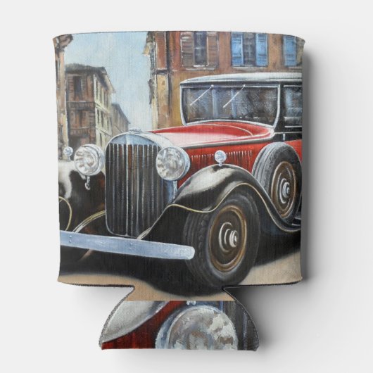 Retro Auto Oude Stad Schilderij Blikjeskoeler (Achterkant)