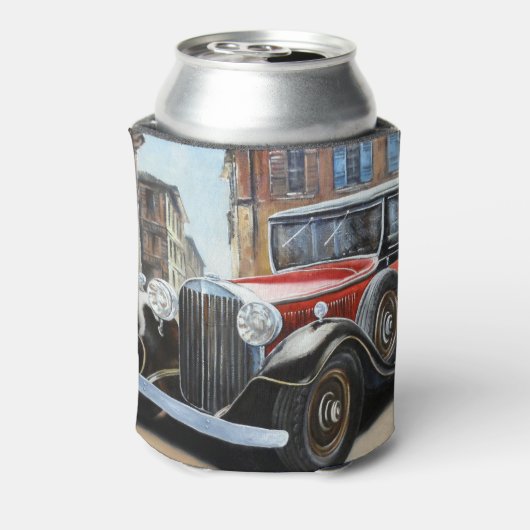 Retro Auto Oude Stad Schilderij Blikjeskoeler (Blikje Achterkant)