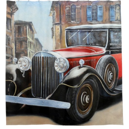 Retro Auto Oude Stad Schilderij Douchegordijn (Voorkant)