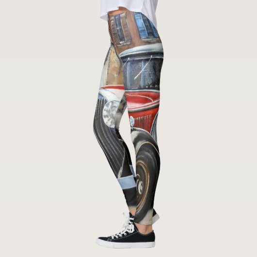 Retro Auto Oude Stad Schilderij Leggings (Links)