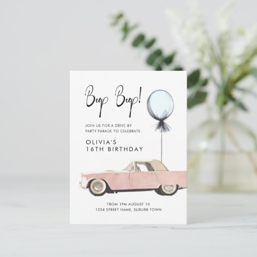 Retro auto Parade Party drive by Rockable any age Briefkaart (Staand voorkant)