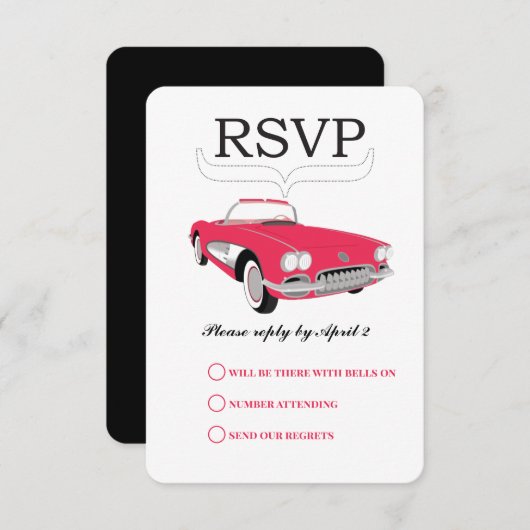Retro Auto Roze Converteerbare Bruiloft RSVP (Voorkant / Achterkant)