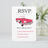 Retro Auto Roze Converteerbare Bruiloft RSVP (Staand voorkant)