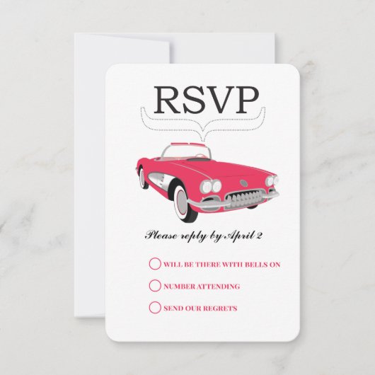 Retro Auto Roze Converteerbare Bruiloft RSVP (Voorkant)