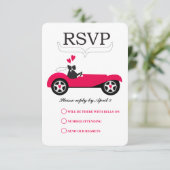 Retro Auto Roze Converteerbare Bruiloft RSVP (Staand voorkant)