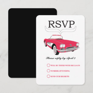  Retro Auto Roze Converteerbare Bruiloft RSVP Kaartje