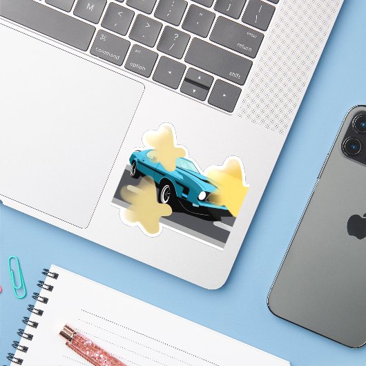 Retro Auto Ster Aesthetische Sticker (Laptop met iPhone)