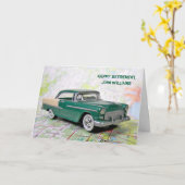 Retro Auto van de pensionering Kaart (Gele Bloem)