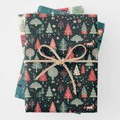 retro auto wintervogel kerstboom cadeau inpakpapier vel (In situ)