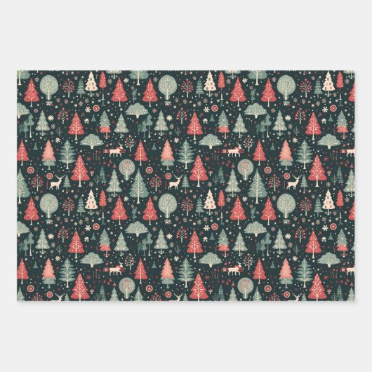 retro auto wintervogel kerstboom cadeau inpakpapier vel (Voorkant)