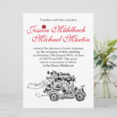 Retro-autohuwelijk uitnodiging 16,5 cm x 22,2 cm (Staand voorkant)