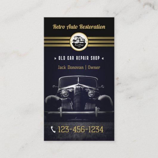 Retro automatisch herstel | Reparatie Shop elegant Visitekaartje (Voorkant)