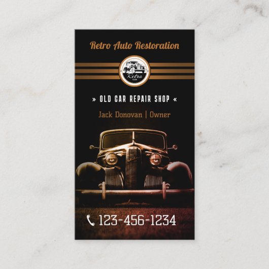 Retro automatisch herstel | Reparatie Shop elegant Visitekaartje (Voorkant)
