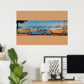 RETRO AUTO'S , blauw geel oranje Poster (Thuiskantoor)