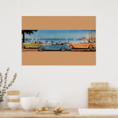 RETRO AUTO'S , blauw geel oranje Poster (Keuken)