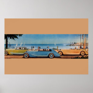 RETRO AUTO'S , blauw geel oranje Poster