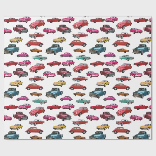 Retro auto's en vrachtwagens patroon cadeaupapier (Vlak)