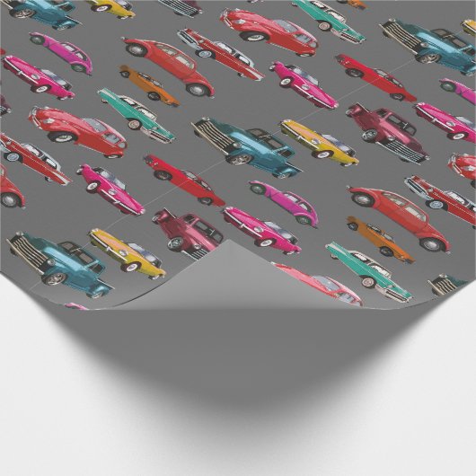 Retro auto's en vrachtwagens patroon cadeaupapier (Hoek)