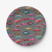 Retro auto's en vrachtwagens patroon papieren bordje (Voorkant)