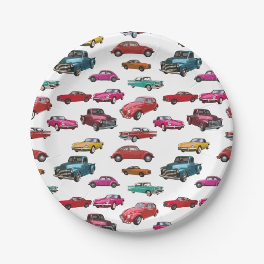 Retro auto's en vrachtwagens patroon papieren bordje (Voorkant)