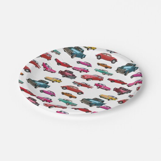 Retro auto's en vrachtwagens patroon papieren bordje (Gekanteld)