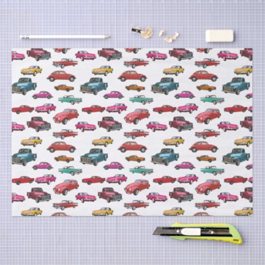 Retro auto's en vrachtwagens patroon tissuepapier (Craft)