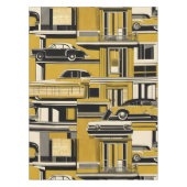 Retro Auto's Geometrisch Mosterd Mid Century Tafelkleed (Voorkant)