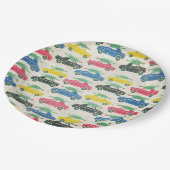 Retro-auto's met kerstbomen bovenaan papieren bordje (Gekanteld)