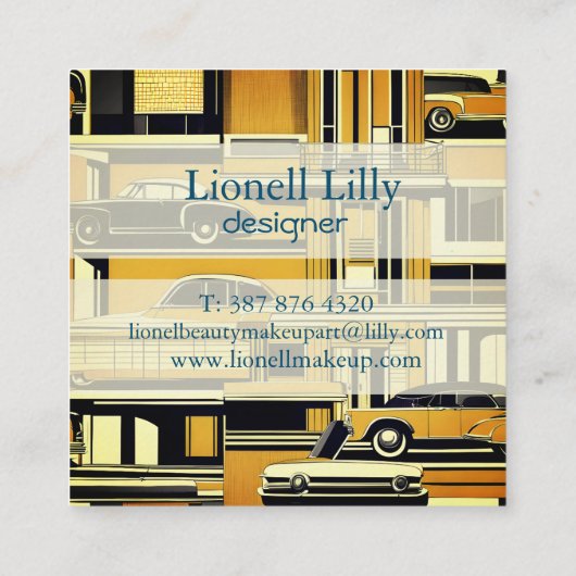 Retro auto's mosterd midden eeuw vierkante visitekaartje (Achterkant)
