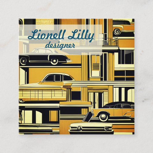 Retro auto's mosterd midden eeuw vierkante visitekaartje (Voorkant)