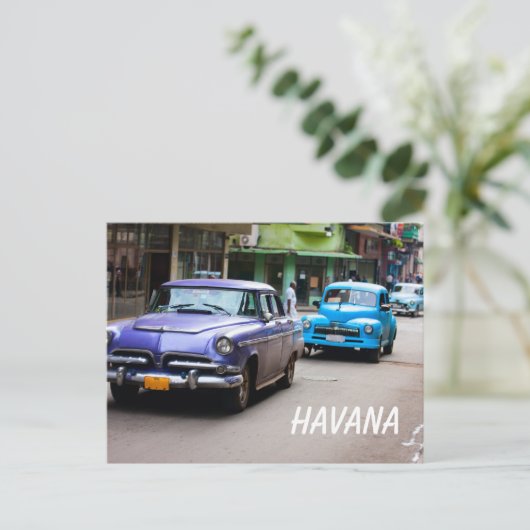 Retro-auto's op straat in Havana Briefkaart (Staand voorkant)