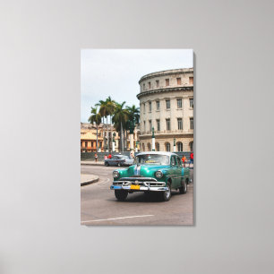 Retro-auto's op straat in Havana Canvas Afdruk