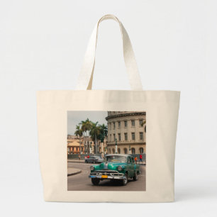 Retro-auto's op straat in Havana Grote Tote Bag