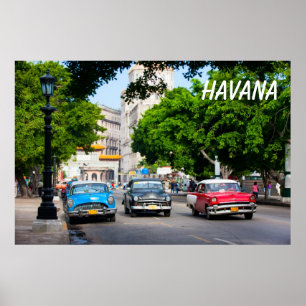 Retro-auto's op straat in Havana Poster