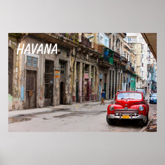 Retro-auto's op straat in Havana Poster (Voorkant)